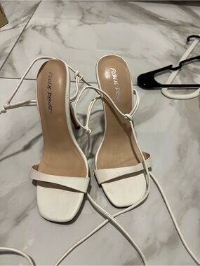 Public Desire White Lace-Up Square Toe Heels